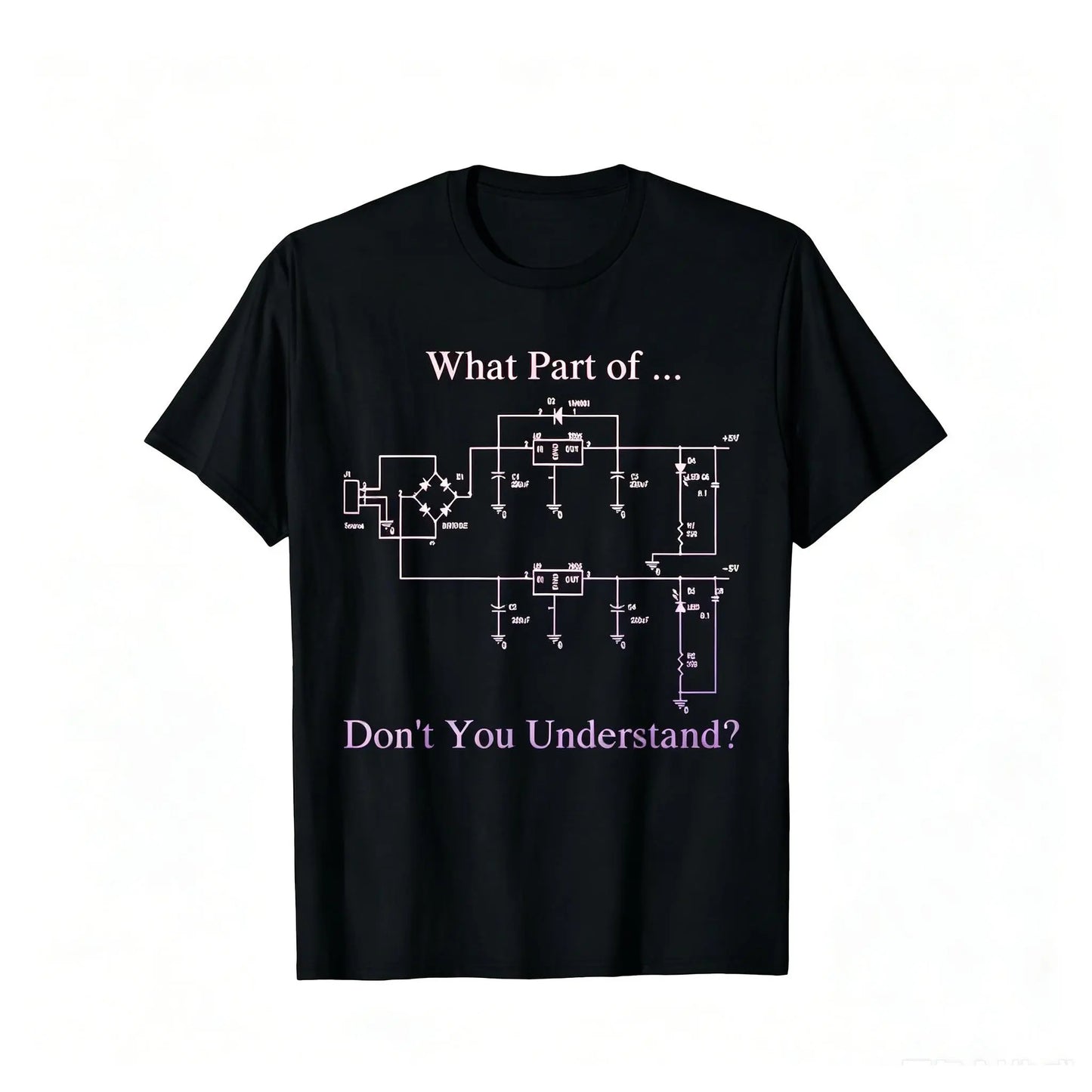 Men's Cotton Short-Sleeve Round Neck Tee - Black, White Circuit Diagram Print, Menswear Streetwear, Comfortable Casual Outfit for Engineering Fans, Ideal Tech Lover Gift Crewneck Tshirt