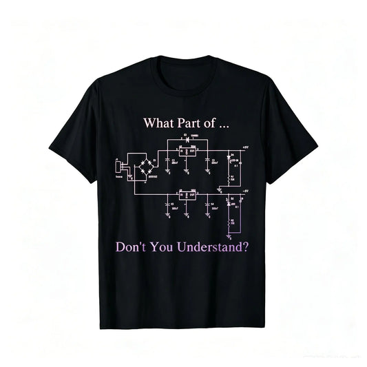Men's Cotton Short-Sleeve Round Neck Tee - Black, White Circuit Diagram Print, Menswear Streetwear, Comfortable Casual Outfit for Engineering Fans, Ideal Tech Lover Gift Crewneck Tshirt