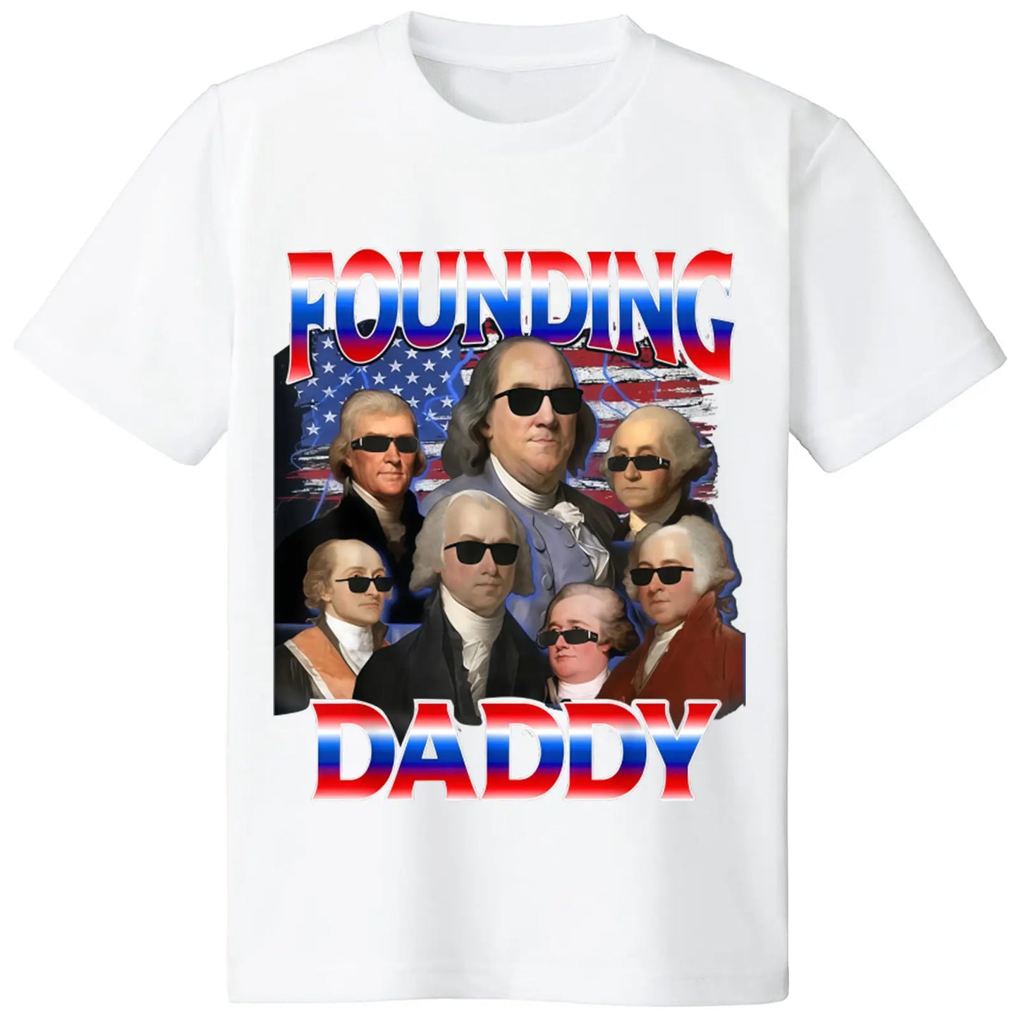 Men's Short-sleeve Round Neck Patriotic T-Shirt, Funny 4th of July Founding Daddy George Washington Design, Unisex Casual Wear for Outdoor Fit