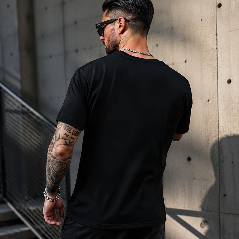 "God Bless Me" letter printed men's short-sleeved  T-shirt, comfortable and transparent.