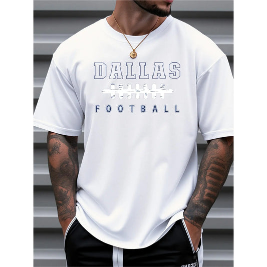 Men's Dallas Football Graphic T-Shirt - Vintage Sports Tee, Breathable Cotton Shirt for Casual & Game Day - Loose Fit Crew Neck Top for Football Fans (Dallas Text Design), Football Shirt, Outdoor Activities Apparel, Sporty Casual Look