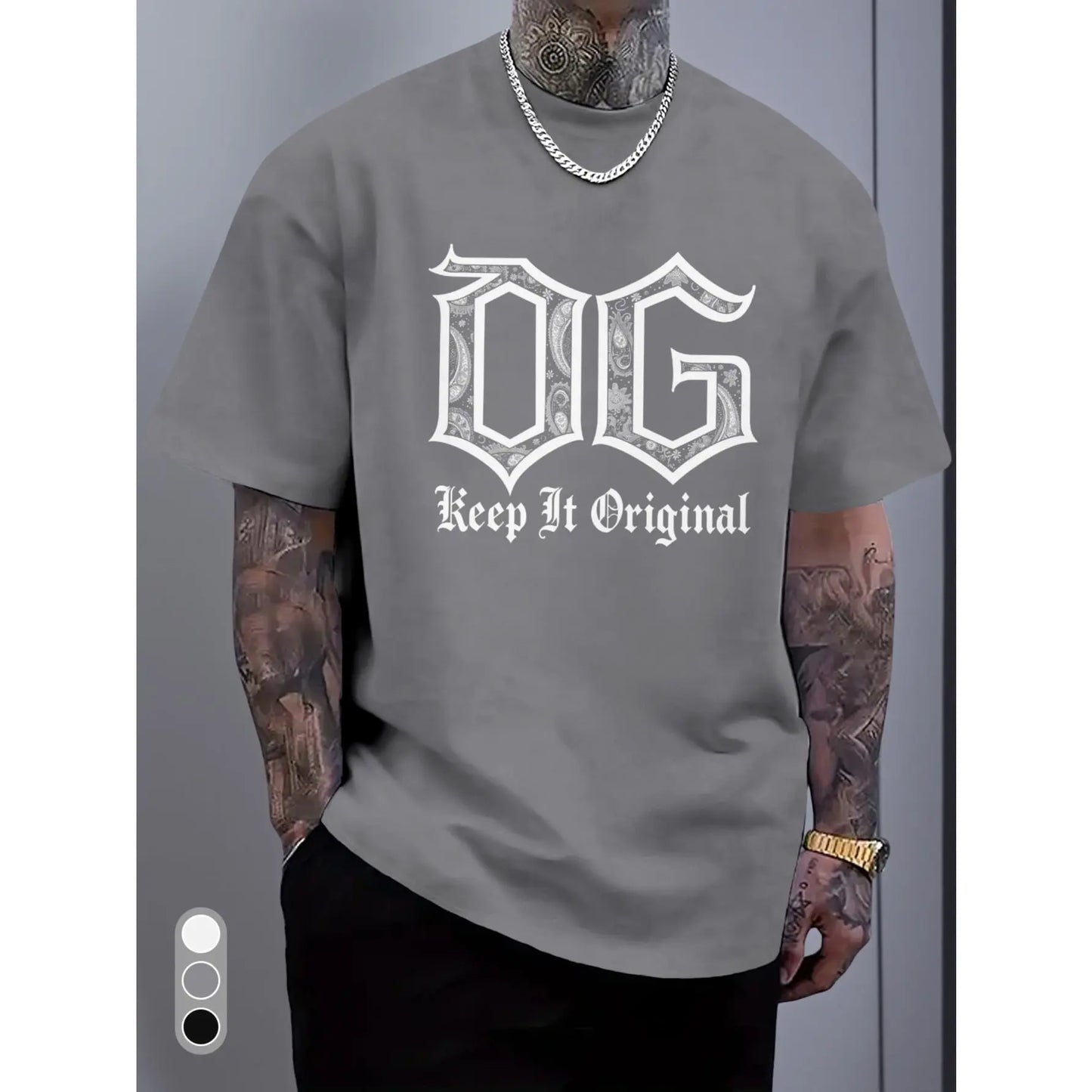 Men's & Women's White Gothic Lettering OG Slogan T-Shirt - Bold Streetwear Crew Neck Tee with Keep It Original Print, Casual Casual Attire, Spring/Summer Outdoor & Urban Style, Machine Washable Regular Fit for Men and Women - Statement Graphic Top for Hik