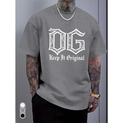 Men's & Women's White Gothic Lettering OG Slogan T-Shirt - Bold Streetwear Crew Neck Tee with Keep It Original Print, Casual Casual Attire, Spring/Summer Outdoor & Urban Style, Machine Washable Regular Fit for Men and Women - Statement Graphic Top for Hik