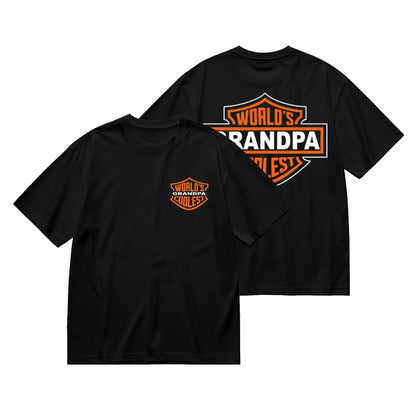 World's Coolest Grandpa Nickname Gift Motorcycle Dad Print Back Font Shirt, Father's Day Tee Birthday Gift from Grandkids Menswear Top