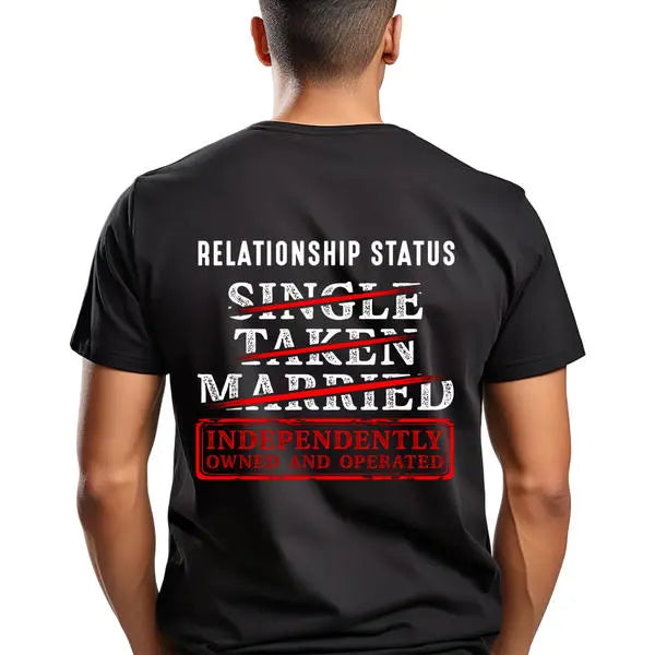Relationship Status Independently Single Divorced Ex Wife Funny Graphic T-Shirt - Unisex Black Cotton Tee with White & Red Text grandma's favorite t shirt good graphic tees funny graphic tee funny shirt guys gifts trendy t-shirts oversized tshirt  black