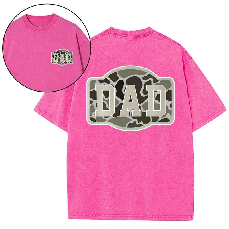 Camo DAD Washed Cotton Tee- – Military-Inspired Bold Design for Proud Fathers – Perfect Gift for Hunting Dads, Army Vets, or Outdoor Lovers – Cool & Trendy Men's Washed Cotton Tee-