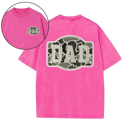 Camo DAD Washed Cotton Tee- – Military-Inspired Bold Design for Proud Fathers – Perfect Gift for Hunting Dads, Army Vets, or Outdoor Lovers – Cool & Trendy Men's Washed Cotton Tee-