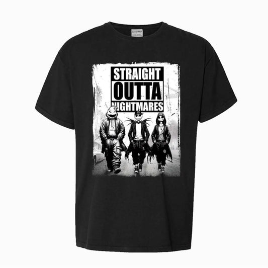 Straight Outta Nightmares" Men's Vintage Horror Halloween T-Shirt - 100%25 Cotton Casual Round Neck  gifts