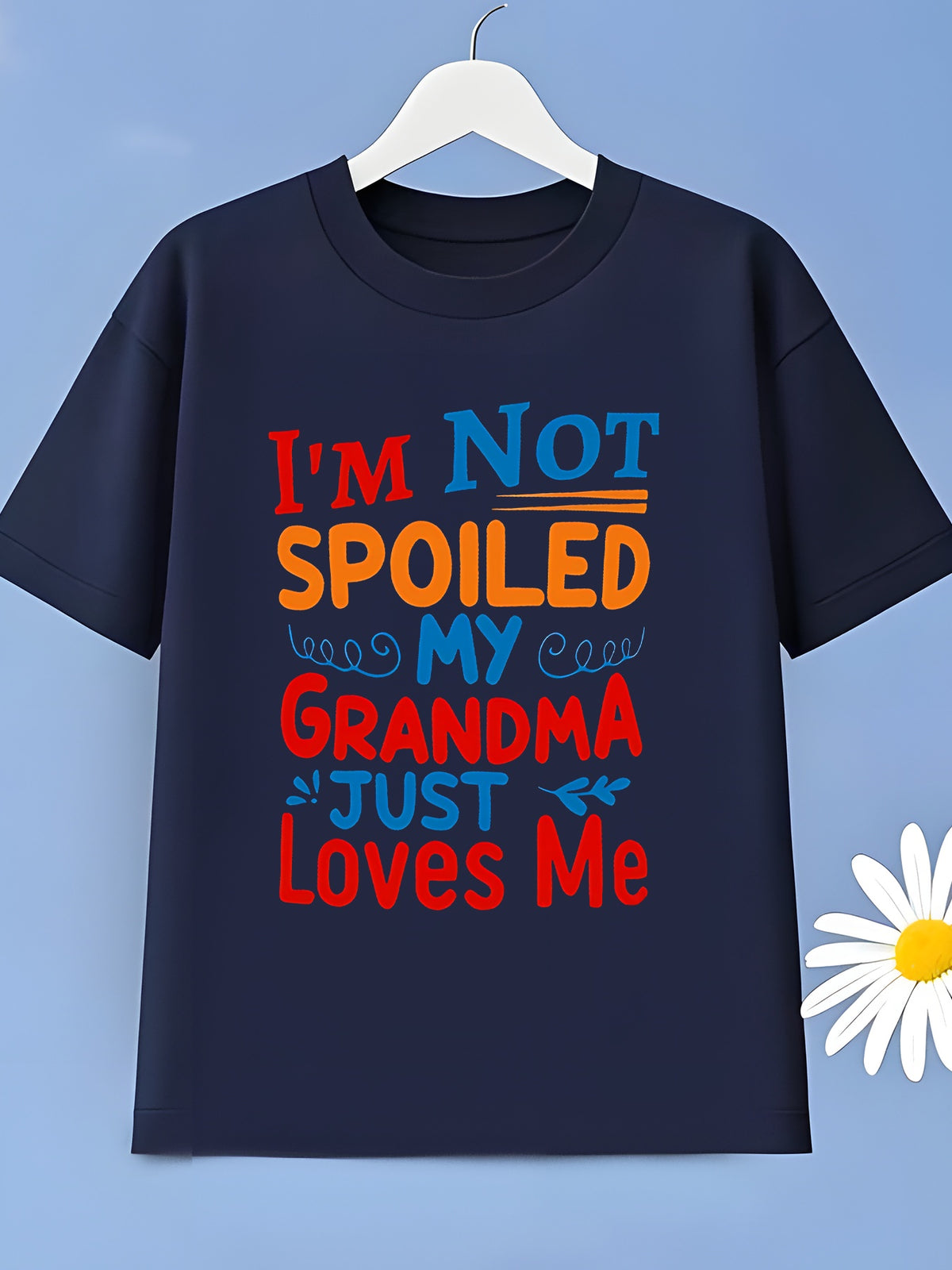 Boys' Fashion 'I'M Not Spoiled, My Grandma Loves Me' Monogram Print Short Sleeve T-Shirt, Comfortable Breathable Fabric for Sports & Casual Wear, Fun Print, Lightweight Pattern, Comfortable Summer Dress, Machine Washable Short Shirt