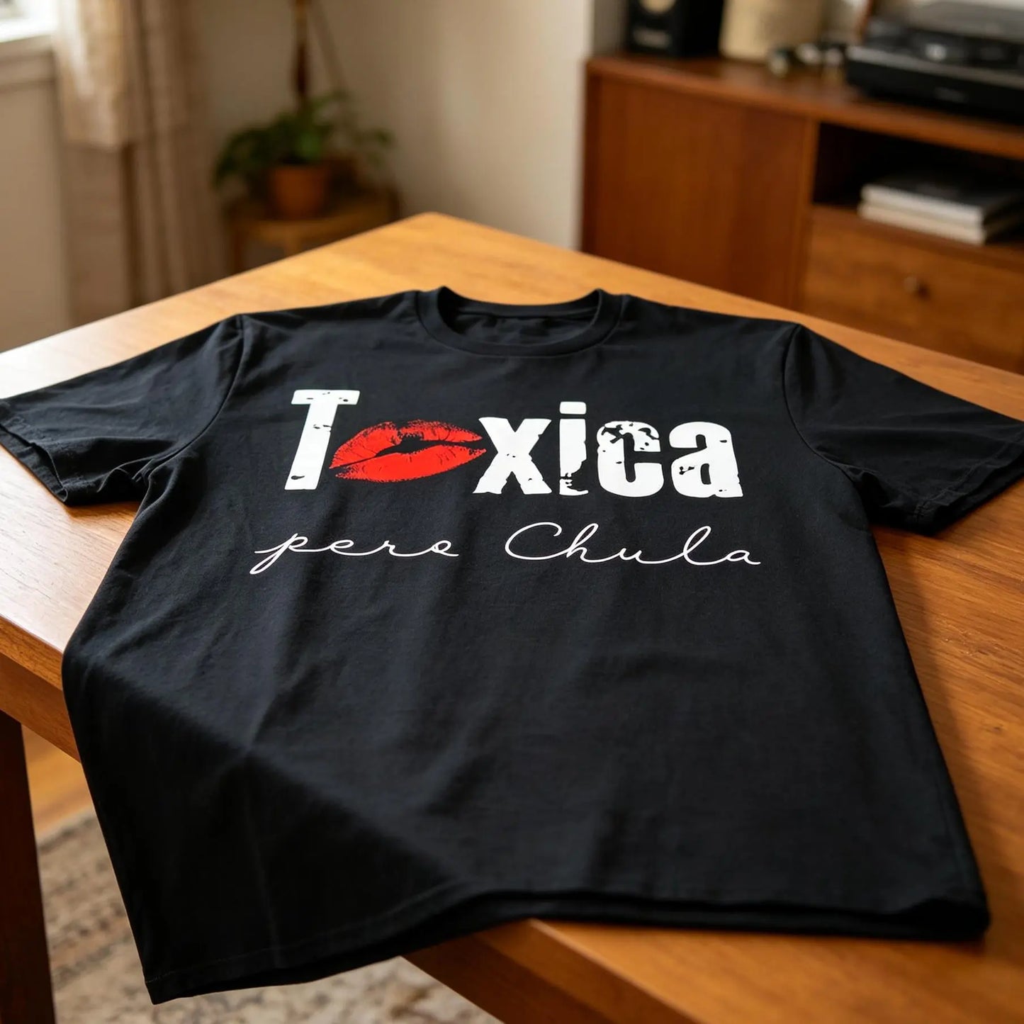 Toxica Pero Chula Graphic Tee - Funny Spanish Quote T-Shirt for Feisty Latinas, Casual Loose Fit Crew Neck Short Sleeve Top, 100%25 Comfort Material, Black with White Lettering Cotton Fabric Soft Summer Y2K Streetwear  Crewneck Tshirt