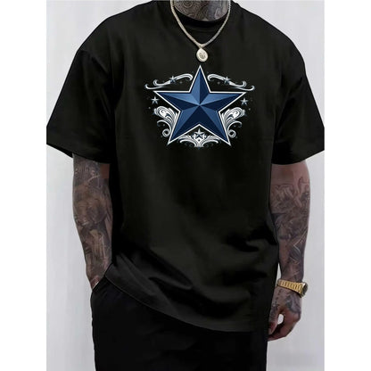Dark Star Simplicity, Highly Adaptable for Workout Sessions, Designed with a Patterned Round-Neck T-Shirt for Men