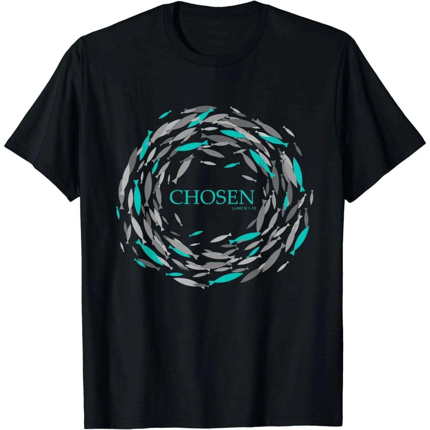 #TikTokShopRestock  Plus Size Religious Loose Casual Cotton Short Sleeve "CHOSEN x Fish"Pattern T-Shirt for Men Women