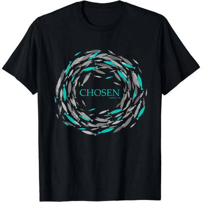 #TikTokShopRestock  Plus Size Religious Loose Casual Cotton Short Sleeve "CHOSEN x Fish"Pattern T-Shirt for Men Women