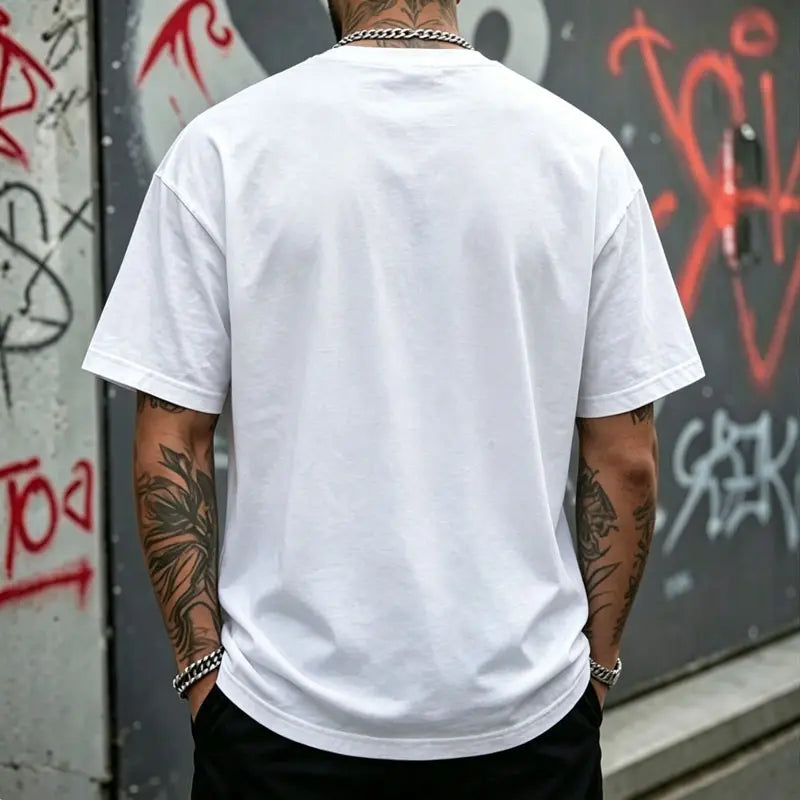 Men’s melting heart graffiti graphic T-shirt, streetwear-inspired love design tee, casual crew neck top, bold urban style shirt for everyday wear, street outings, casual meetups, and nights out