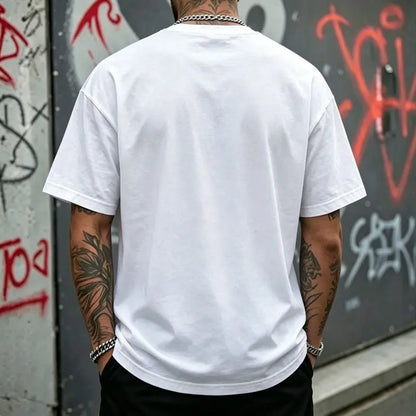 Men’s melting heart graffiti graphic T-shirt, streetwear-inspired love design tee, casual crew neck top, bold urban style shirt for everyday wear, street outings, casual meetups, and nights out