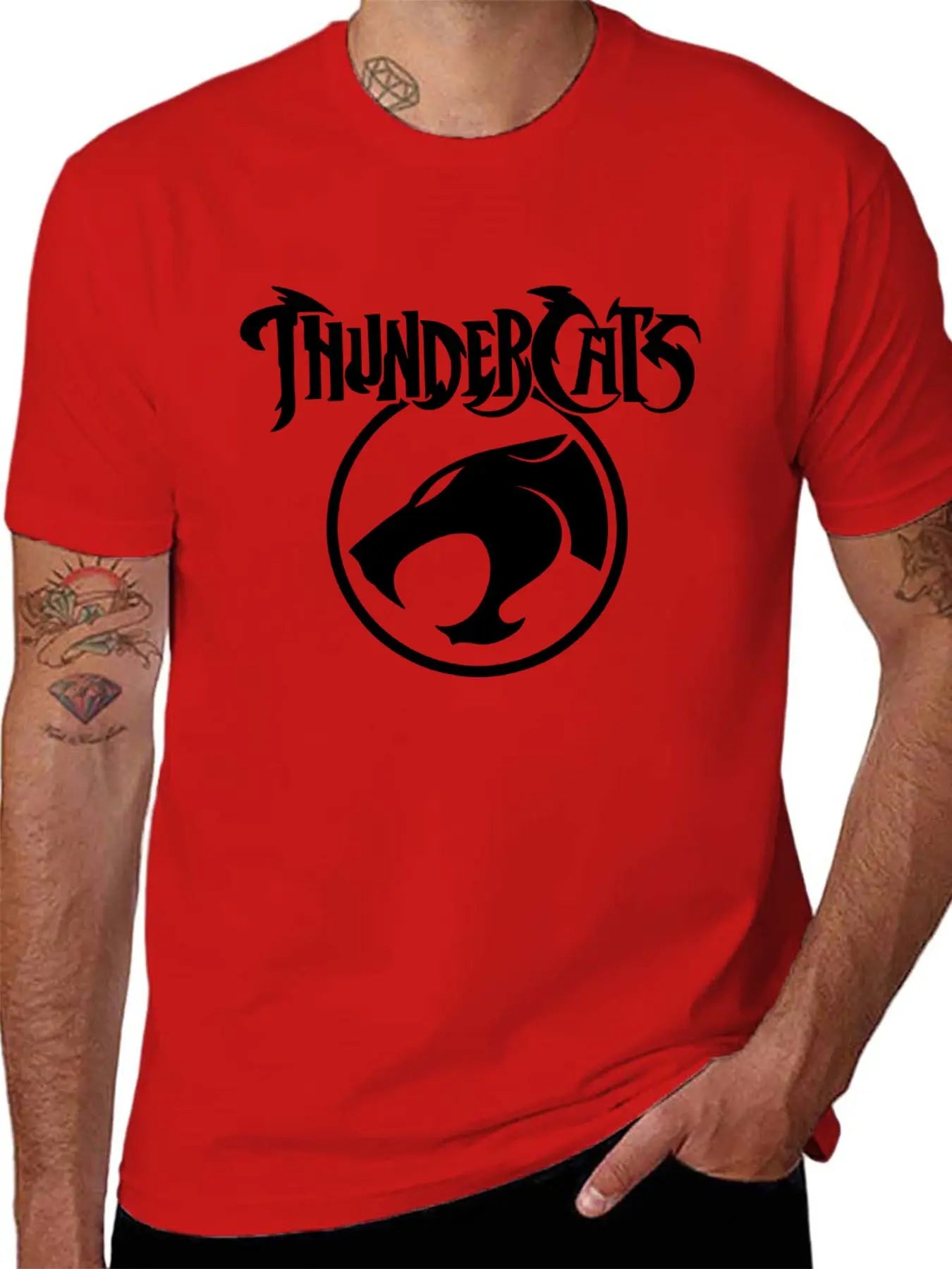 Men'S Black "ThunderCats" Graphic T-Shirt - Casual Streetwear with Roaring Cat Design, Crew Neck, Short Sleeve, Regular Fit, Perfect for Daily Wear, Casual Streetwear|Bold Graphic Tee|Stretchy Fabric