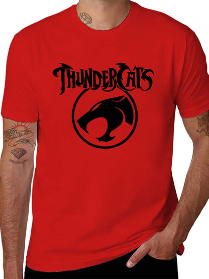 Men'S Black "ThunderCats" Graphic T-Shirt - Casual Streetwear with Roaring Cat Design, Crew Neck, Short Sleeve, Regular Fit, Perfect for Daily Wear, Casual Streetwear|Bold Graphic Tee|Stretchy Fabric