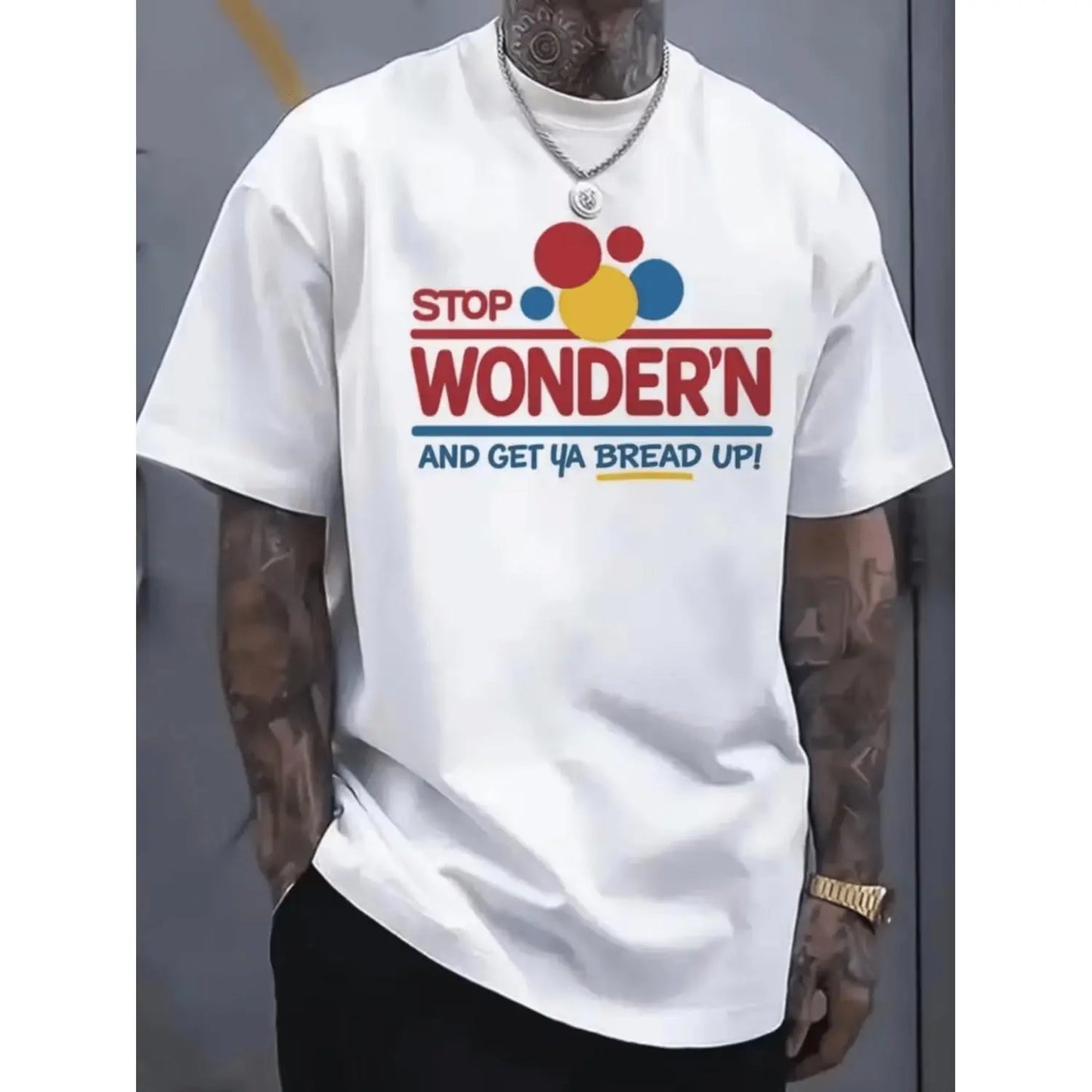 Men'S Funny "Stop Wondering & Get Ya Bread Up" Graphic T-Shirt - Bread Slice Design with Smiling Faces