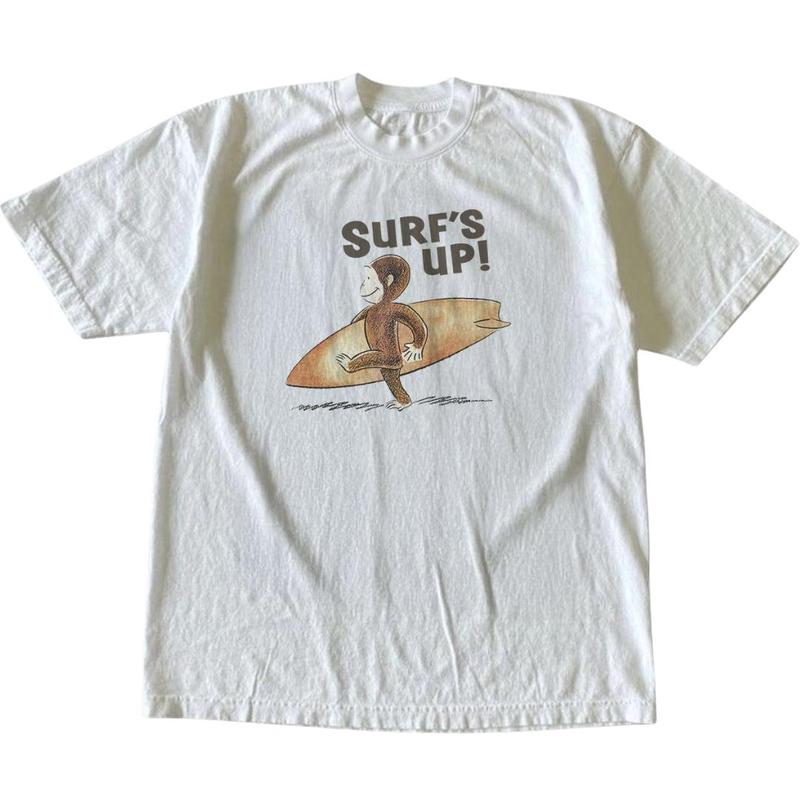 Curious George Surfs Up T-Shirt, Animal Tee, Cartoon Tshirt, Gifts Shirt, Unisex Vintage Graphic Tees Gothic Grunge Y2k Emo Scene Amity Affliction Style Clothes Men Women Streetwear Summer