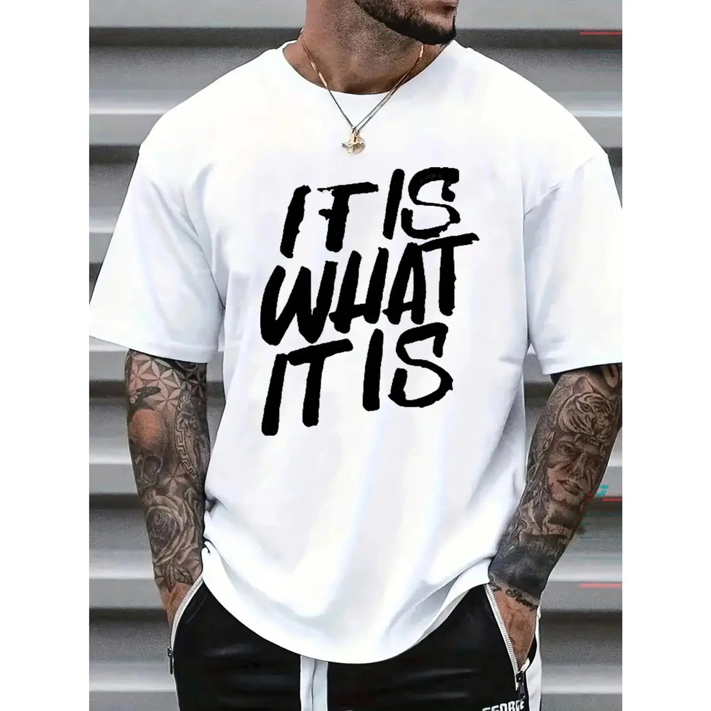Men's Cotton T-Shirt - Round Neck Short-Sleeve Menswear, Soft Breathable Streetwear Top for Spring Summer Casual Street Fashion with Letter Print