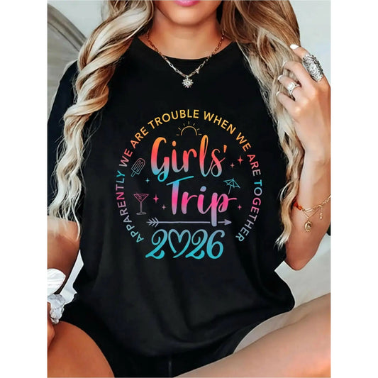 Unisex Girls Trip 2026 Graphic T-Shirt - Retro BFF Matching Group Outfits - Sleeveless Crew Neck Casual Streetwear - Girls Trip Lettering And 2026 Design - Breathable All-Season Wear - Vibrant Colors for Birthday Parties And Outdoor Activities