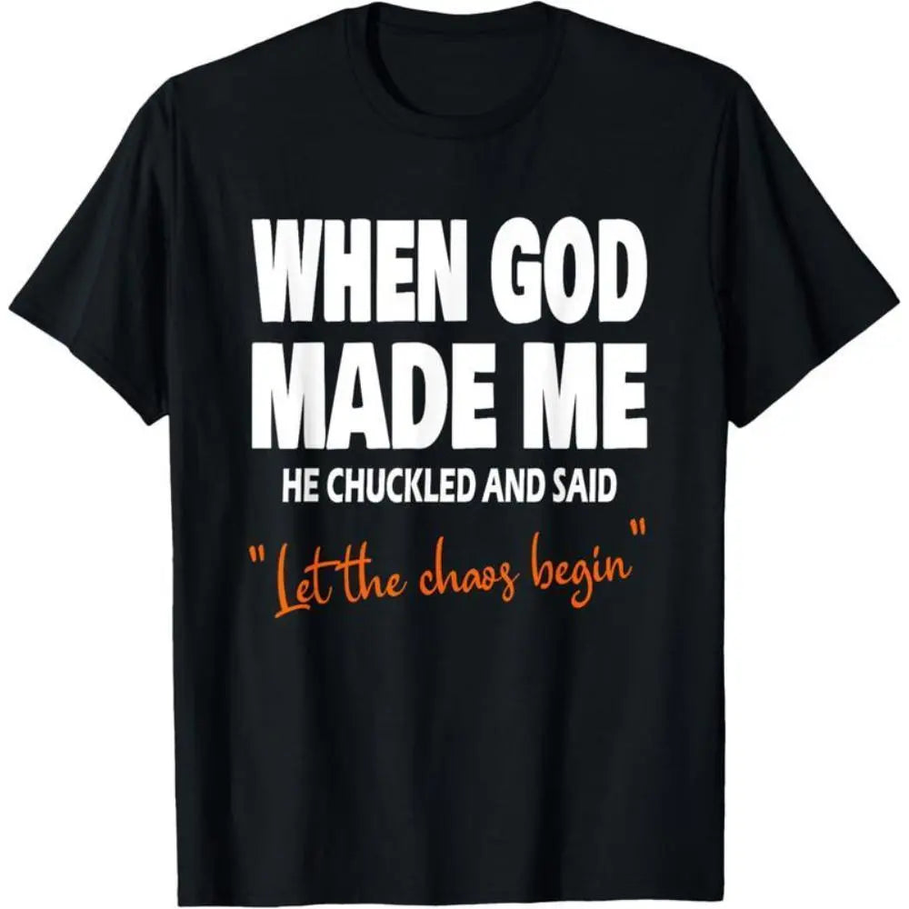 Men's Casual Short-Sleeve Round Neck Loose Cotton Graphic Tee - Soft Simple Fabric Top for Christian Apparel Lovers, Sports Wear with 'When God Made Me He Chuckled' Print, Casual Graphic Tee, Shortsleeve