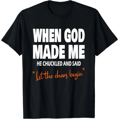 Men's Casual Short-Sleeve Round Neck Loose Cotton Graphic Tee - Soft Simple Fabric Top for Christian Apparel Lovers, Sports Wear with 'When God Made Me He Chuckled' Print, Casual Graphic Tee, Shortsleeve