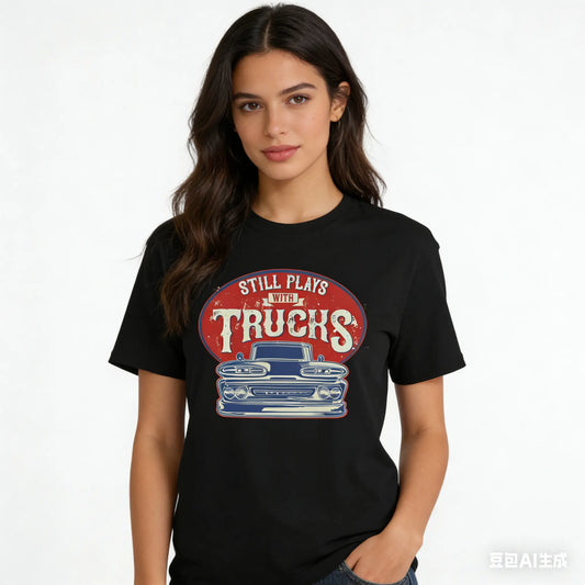 Menswear 1961 Chevy Apache C10 Vintage Truck Graphic T-Shirt - Unisex Oversized Soft Cotton Short-Sleeve Top, Dad Gift for Sport Enthusiasts & Classic Truck Fans