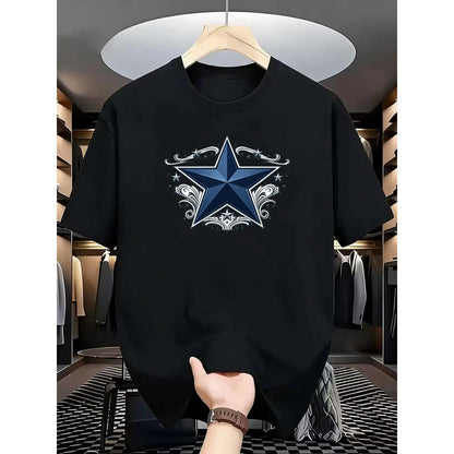 Dark Star Simplicity, Highly Adaptable for Workout Sessions, Designed with a Patterned Round-Neck T-Shirt for Men