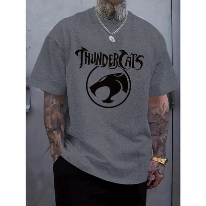 Men'S Black "ThunderCats" Graphic T-Shirt - Casual Streetwear with Roaring Cat Design, Crew Neck, Short Sleeve, Regular Fit, Perfect for Daily Wear, Casual Streetwear|Bold Graphic Tee|Stretchy Fabric