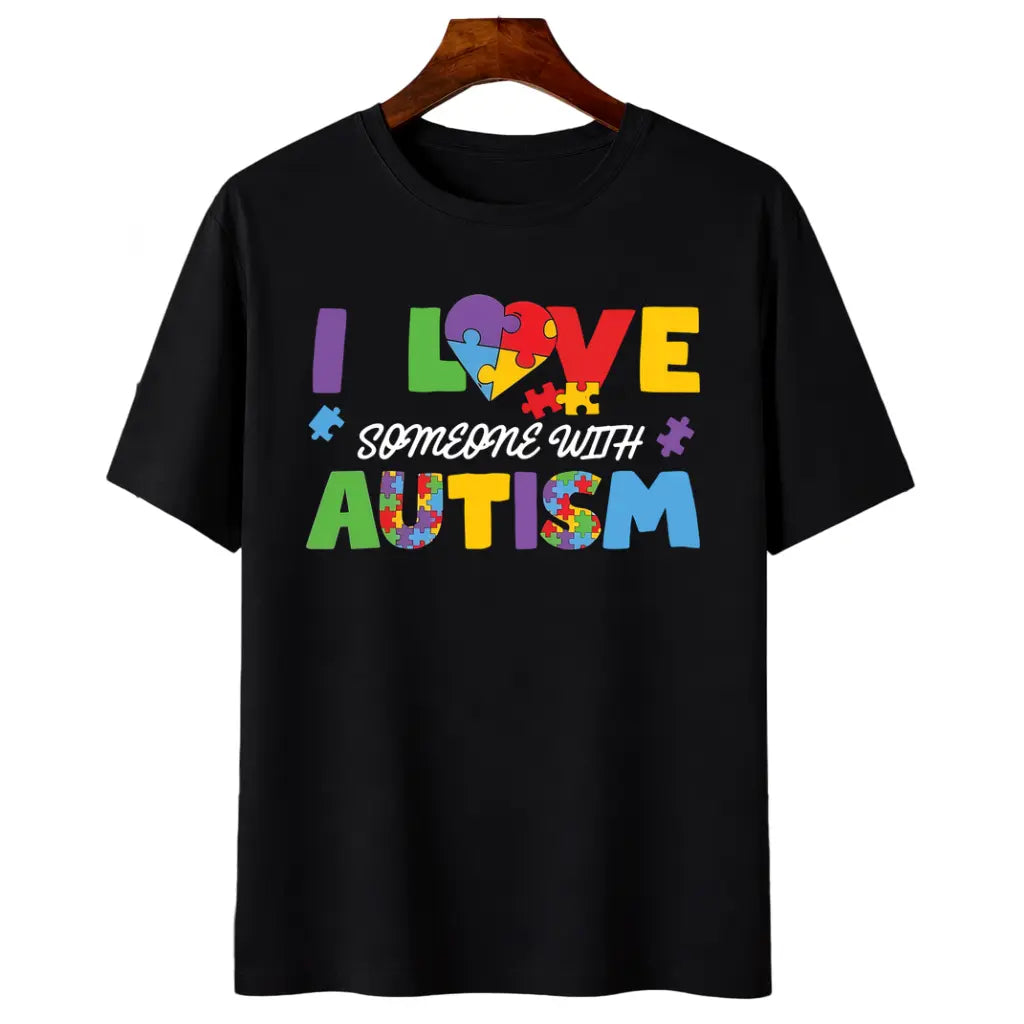 Casual Women's Autism Pride T-Shirt – Soft Short Sleeve with Puzzle Piece & Rainbow Print