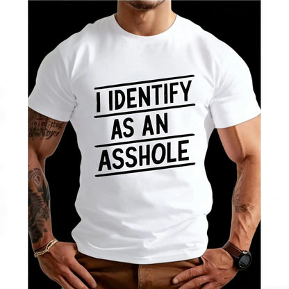 Men's Plus Size "I Identify As An" Graphic Shirt - Bold Statement Mensfashion Casual T-Shirts, Relaxed Fit Short Sleeve, Glossy Polyester Blend, Machine Washable, All-Season Comfort for Casual Attire & Gym Workouts Gym Apparel