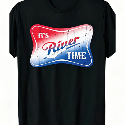 Its River Time T-Shirt River Life Summer Tee Lake Boating Shirt for WomenUnisex for Daily Wear 2025 Summer Trendy Streetwear Fashion Top Quality Comfortable Casual Printed T-shirt Pure Cotton Black Oversized Graphic Tshirt