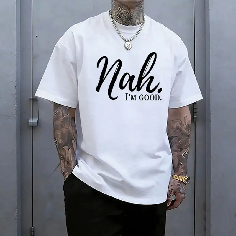 Men’s 100%25 cotton loose street-style T-shirt with a satirical humor graphic print—a trendy urban casual short-sleeve top, a best-selling funny and ironic fashion piece. tiktokshopspringglowup,father'sdaygifts
