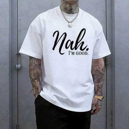 Men’s 100%25 cotton loose street-style T-shirt with a satirical humor graphic print—a trendy urban casual short-sleeve top, a best-selling funny and ironic fashion piece. tiktokshopspringglowup,father'sdaygifts