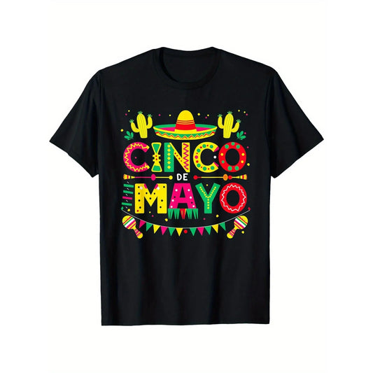 Men's Oversized 100%25 Cotton Short-Sleeve Round Neck Graphic Print T-Shirt - Funny Mexican Fiesta 5th De Mayo Design, Casual Gift for Family Friends, Vintage Menswear