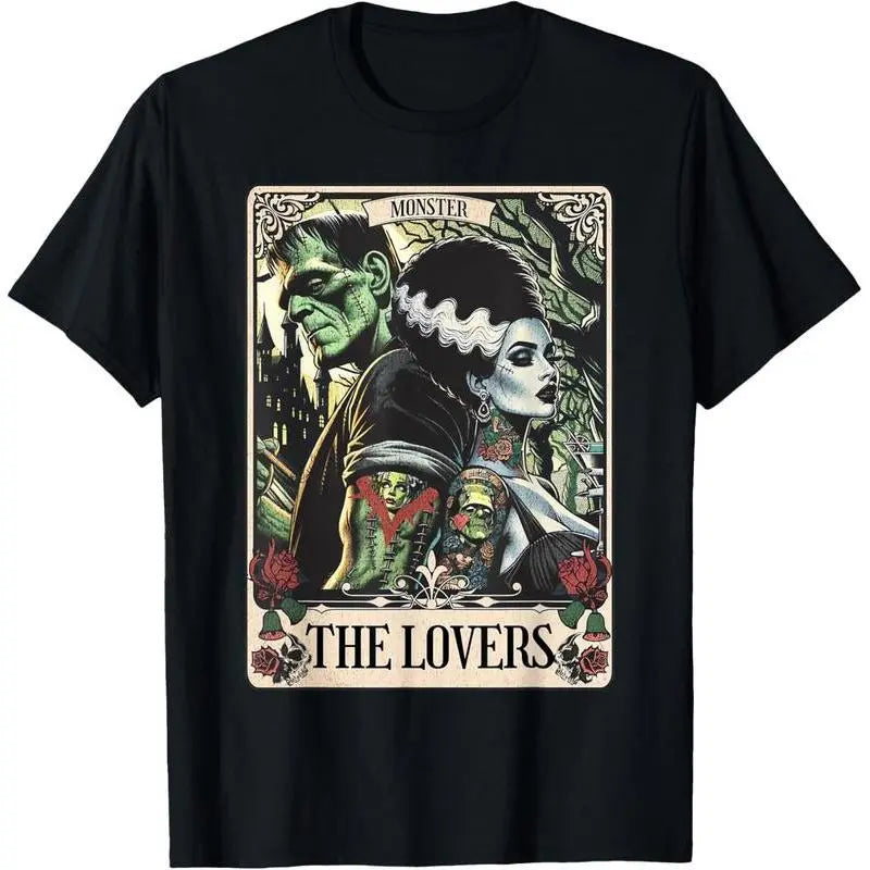 100   %25 cotton The Monster Frankenstein And Bride The Lovers Tarot Card T-Shirt