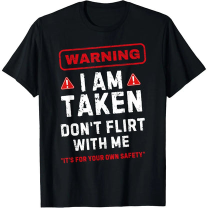 Men's Round Neck Short-Sleeve Loose T-Shirt - Soft Cotton Fabric, Simple Design, Funny "Taken Warning" Print, Casual Streetwear Sports Top, Shortsleeve, T Shirts