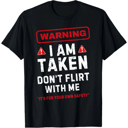 Men's Round Neck Short-Sleeve Loose T-Shirt - Soft Cotton Fabric, Simple Design, Funny "Taken Warning" Print, Casual Streetwear Sports Top, Shortsleeve, T Shirts