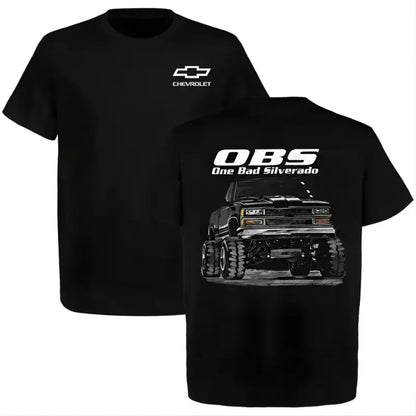 Classic Chevrolet OBS Silverado Graphic T-Shirt, One Bad Silverado Lifted Truck Print Design, Retro Pickup Car Themed Tee, Casual Unisex Streetwear Top, Ideal Wear For Truck Lovers And Auto Enthusiasts
