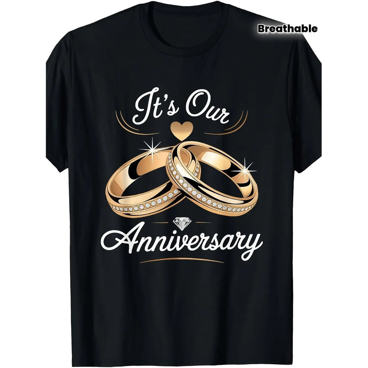 Matching Couple TShirts for Husband and Wife Heavyweight Wedding Anniversary Shirts Featuring Rings and Its Our Anniversary Text Breathable Gift for 5th 10th and 25th Year Milestones All Year Round