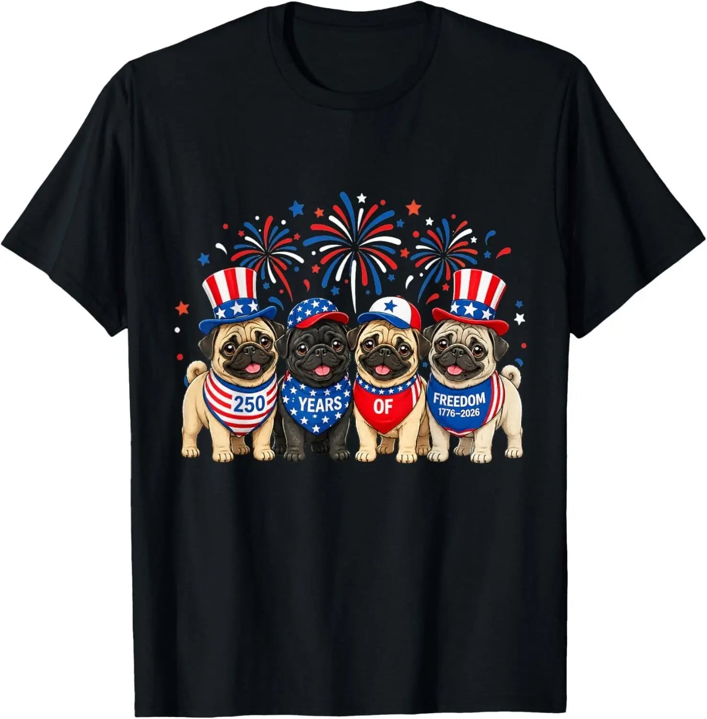 Pug Dog 250 Years American 1776 2026 4th July T-Shirt unisex T-Shirt