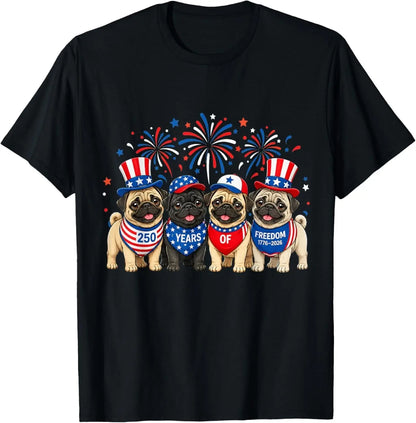 Pug Dog 250 Years American 1776 2026 4th July T-Shirt unisex T-Shirt