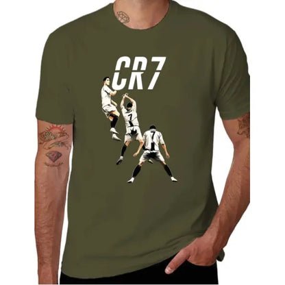 Men's & 's Ronaldo-Inspired CR7 Logo Design T-Shirt - White 'R' & '7' Lettering, Breathable Polyester Knit, Casual Round Neck Short Sleeve Tee for Fans, Casual Attire & Apparel