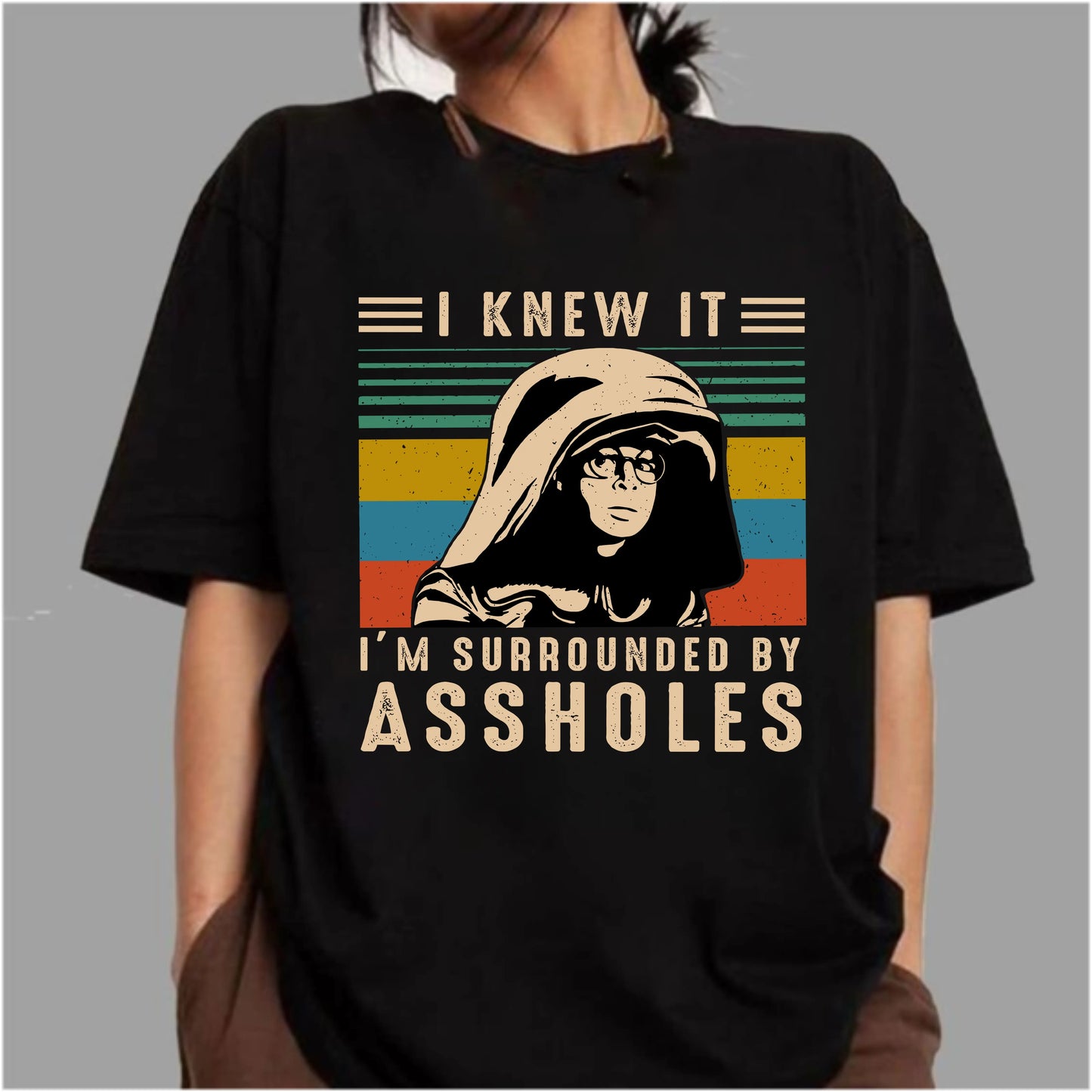 Men's Casual Fitted Round Neck Short-Sleeve Printed T-Shirt - Menswear, "I Knew It I'm Surrounded" Dark Helmet Spaceballs Inspired Unisex Graphic Tshirt