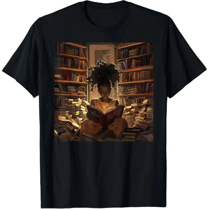 100%25 Cotton Melanin Afro Women Educated Reading Book Black History T-Shirt