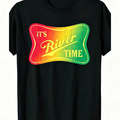 Its River Time T-Shirt River Life Summer Tee Lake Boating Shirt for WomenUnisex for Daily Wear 2025 Summer Trendy Streetwear Fashion Top Quality Comfortable Casual Printed T-shirt Pure Cotton Black Oversized Graphic Tshirt
