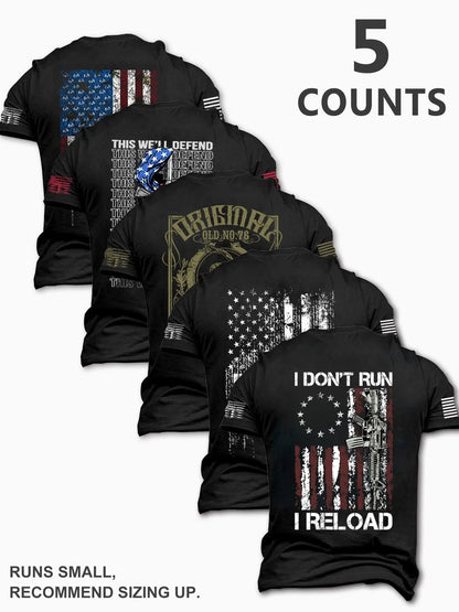 Men's Fashion Round Neck Casual Short Sleeve T-Shirt, Summer Comfortable Flag Print Outdoor Tee, Ideal for Daily Wear