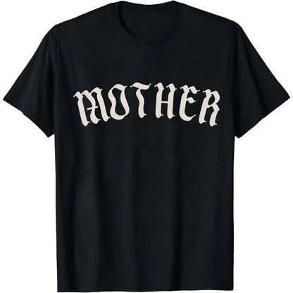 Women's Gothic Oversized Mom T-Shirt - Crew Neck, Short-Sleeve, Soft Cotton Fabric, Smooth Seamless Solid Casual Top, Trendy Alternative Metal Core Old English Graphics Sublimated