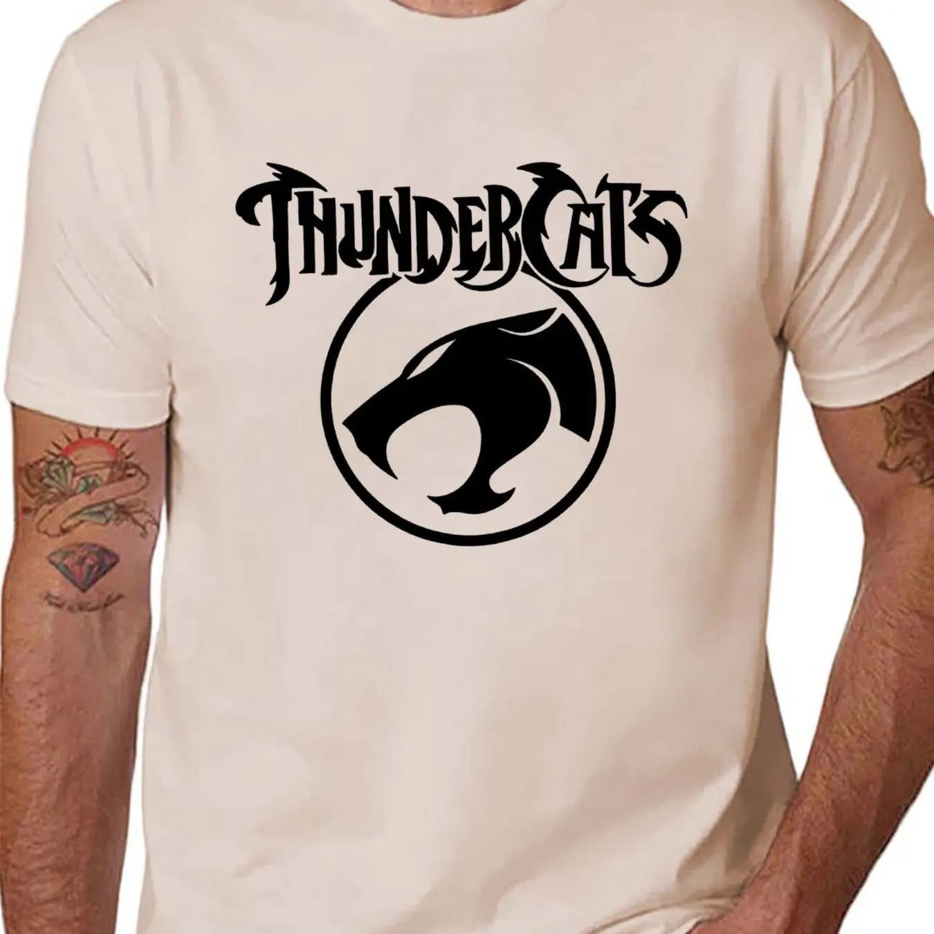 Men'S Black "ThunderCats" Graphic T-Shirt - Casual Streetwear with Roaring Cat Design, Crew Neck, Short Sleeve, Regular Fit, Perfect for Daily Wear, Casual Streetwear|Bold Graphic Tee|Stretchy Fabric